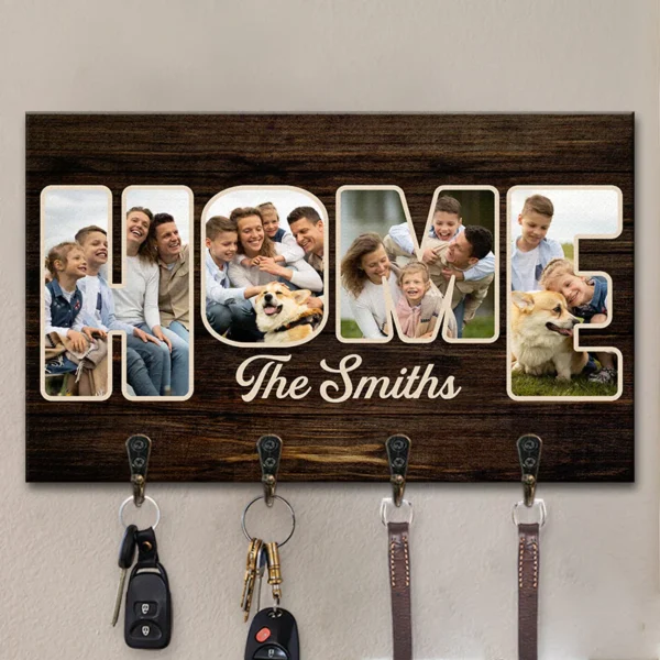 Custom Photo Our Home Sweet Home - Family Personalized Custom Home Decor Rectangle Shaped Key Hanger