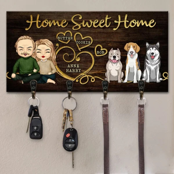Fur, Love, And Family - Couple Personalized Custom Home Decor Key Hanger