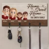 Keys To Happiness Start Here - Family Personalized Custom Home Decor Key Hanger