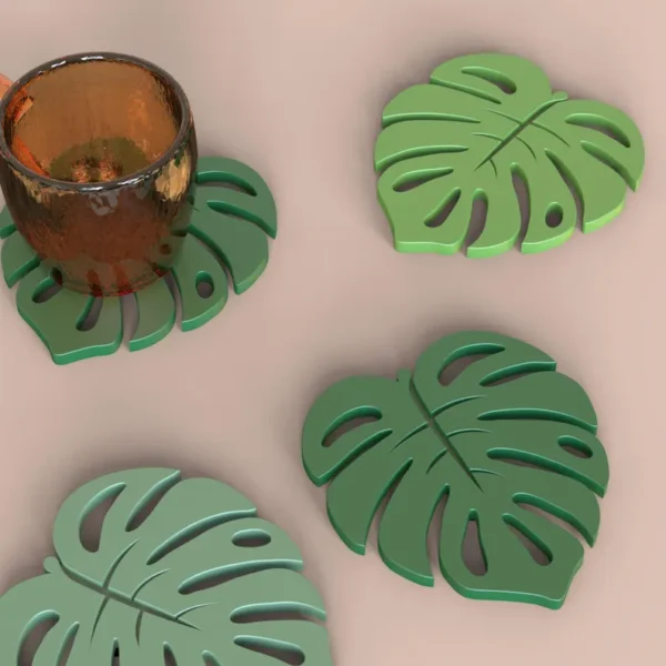 Monstera Leaf Coaster 3D Tropical Home Decor - Set - Image 3
