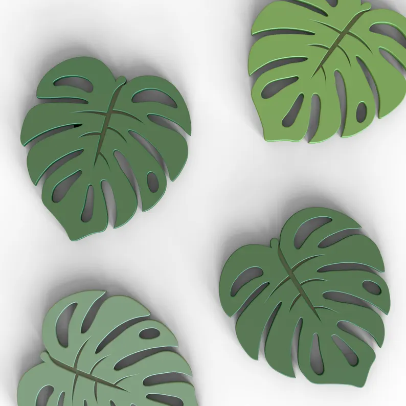 Monstera Leaf Coaster 3D Tropical Home Decor - Set