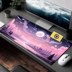 Pink Kawaii Serene Midnight Full Moon Sky Desk Mat